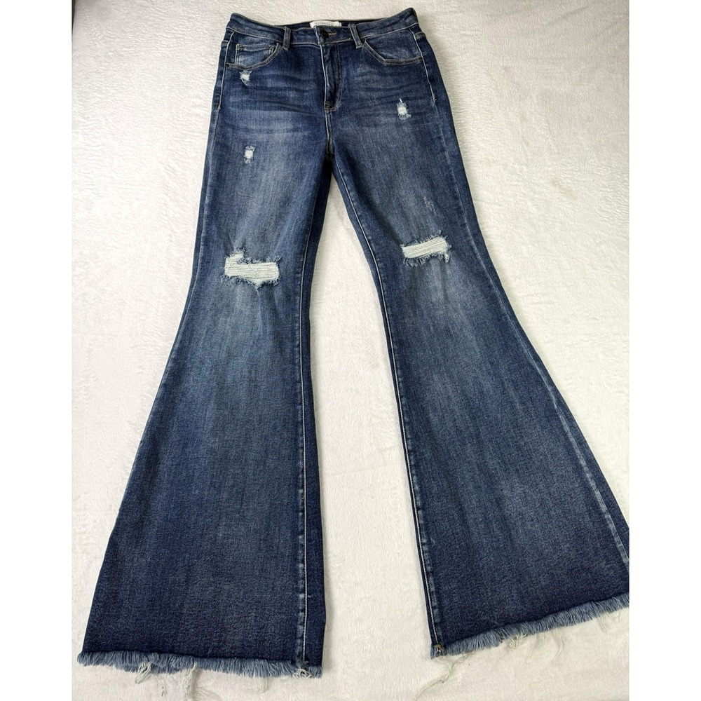 Risen Jeans Women Distressed Flare Bell Bottom Denim Jeans Medium Wash 11/30